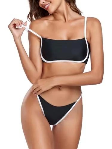 High Cut Bandeau Bikini Set, Black (Medium)