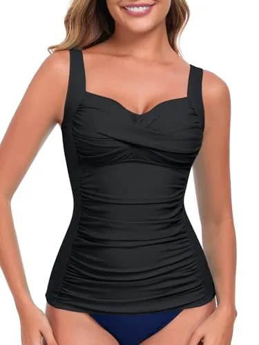Tummy Control Ruched Tankini, Black (black)