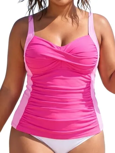 Tummy Control Ruched Tankini, Hot Pink