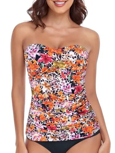 Tummy Control Bandeau Tankini, Desert Lily