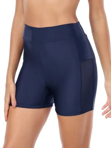 High Waisted Mesh Board Shorts, Navy