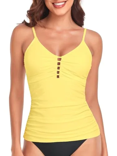 Tummy Control V Neck Tankini, Yellow