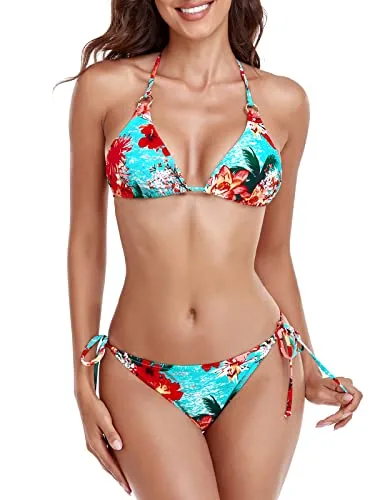 Triangle Bikini Set, Blue (blue floral ring style)