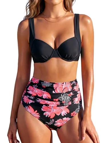 Tummy Control Underwire Bikini Set, Black