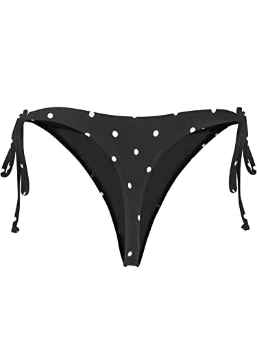 Thong Bikini Bottom, Black (black polka dot)