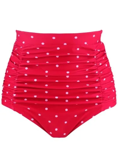 High Waisted Bikini Bottom, Red (red polka dot)
