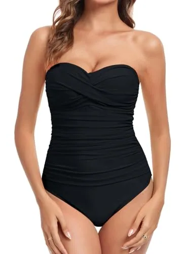 Tummy Control Strapless One Piece, Black (black)