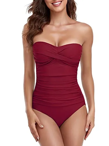 Tummy Control Strapless One Piece, Wine