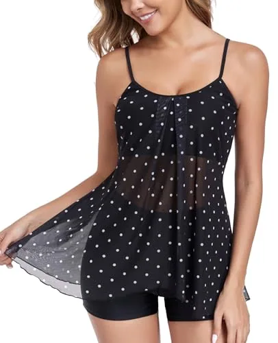 Tummy Control Mesh Tankini, Black
