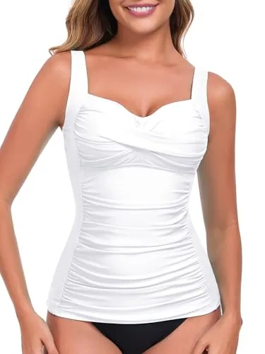 Tummy Control Ruched Tankini, White