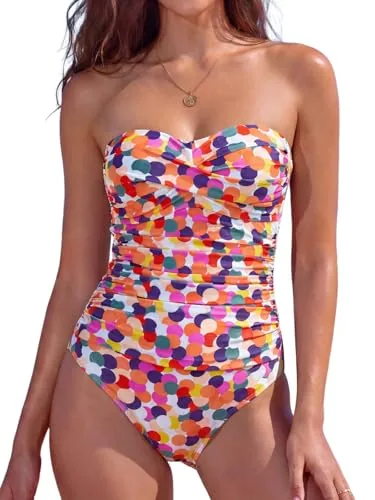 Tummy Control Strapless One Piece, Polka Dot