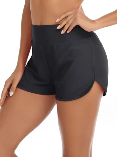 High Waisted Board Shorts, Black (black)