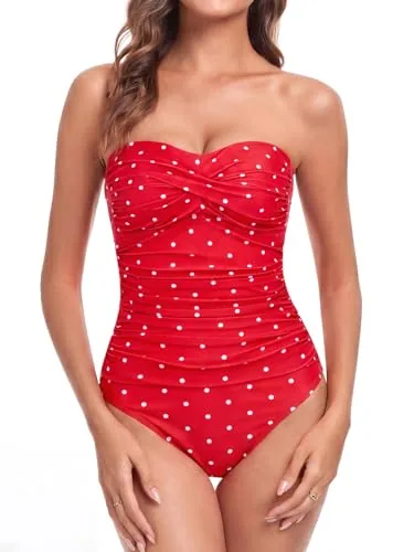 Tummy Control Strapless One Piece, Red