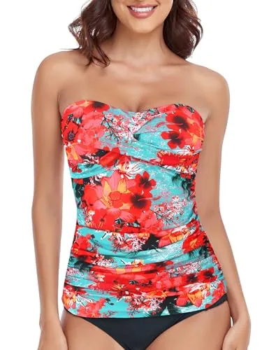 Tummy Control Bandeau Tankini, Blue