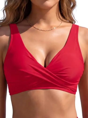 V Neck Bikini Top, Red (Large)