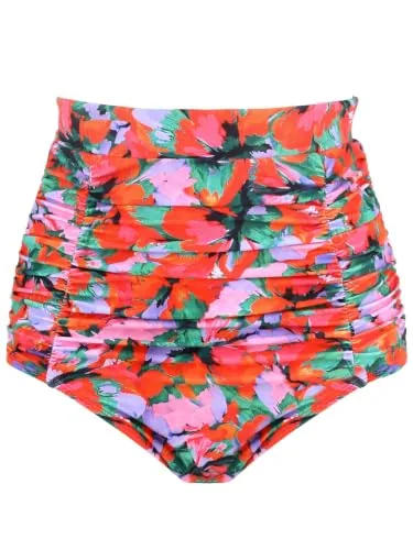 High Waisted Bikini Bottom, Red (red floral)