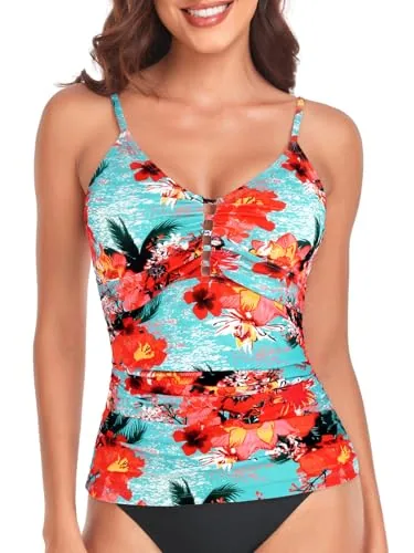 Tummy Control V Neck Tankini, Blue