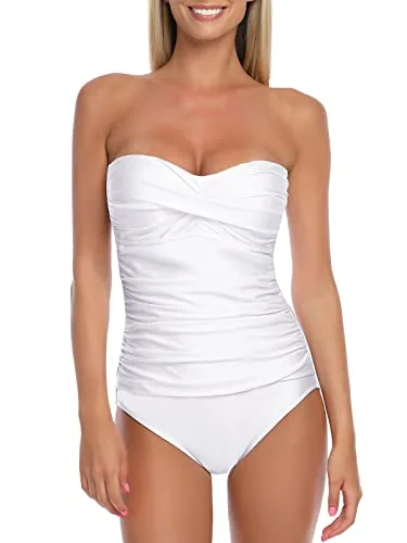 Tummy Control Strapless One Piece, White
