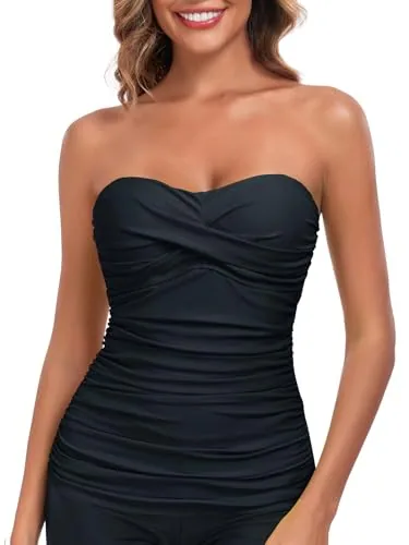 Tummy Control Bandeau Tankini, Black