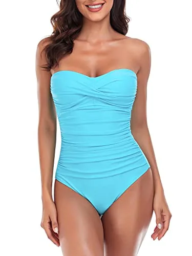 Tummy Control Strapless One Piece, Sky Blue (Large)