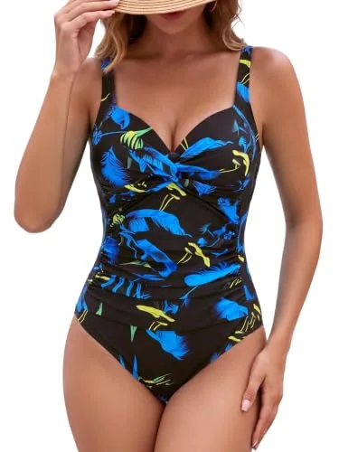 Tummy Control One Piece, Feather Print